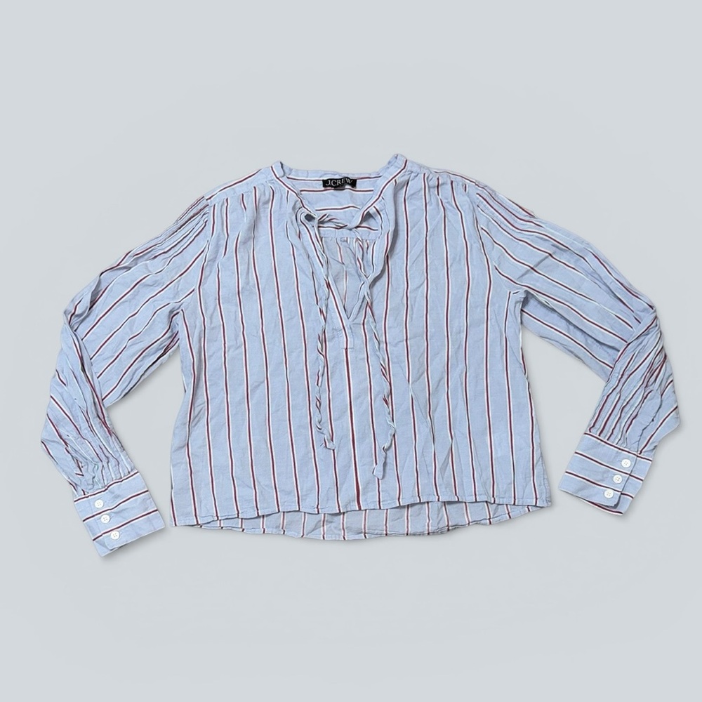 J.Crew V-Neck Tie Front Striped Cotton Modal Blouse - Picture 4 of 6